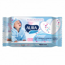 Салфетки влажные AURA Ultra Comfort Алоэ+Витамин Е с крышкой детские 120шт