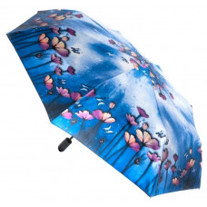 Зонт женский Zemsa синий с фиолетовыми цветами, автомат, 8 спиц